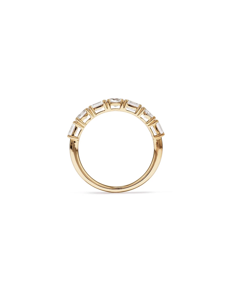 1.05 Carat TW Prong Set Emerald and Oval Cut Lab-Grown Diamond Wedding Band in 14kt Yellow Gold