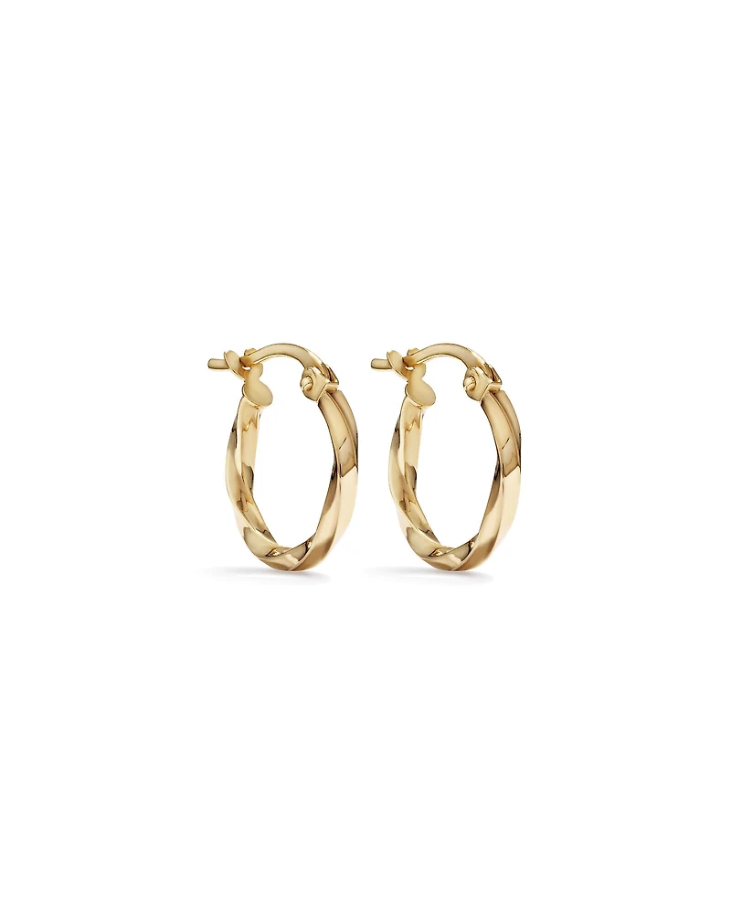 10mm Square Twist Hoop Earrings in 10kt Yellow Gold