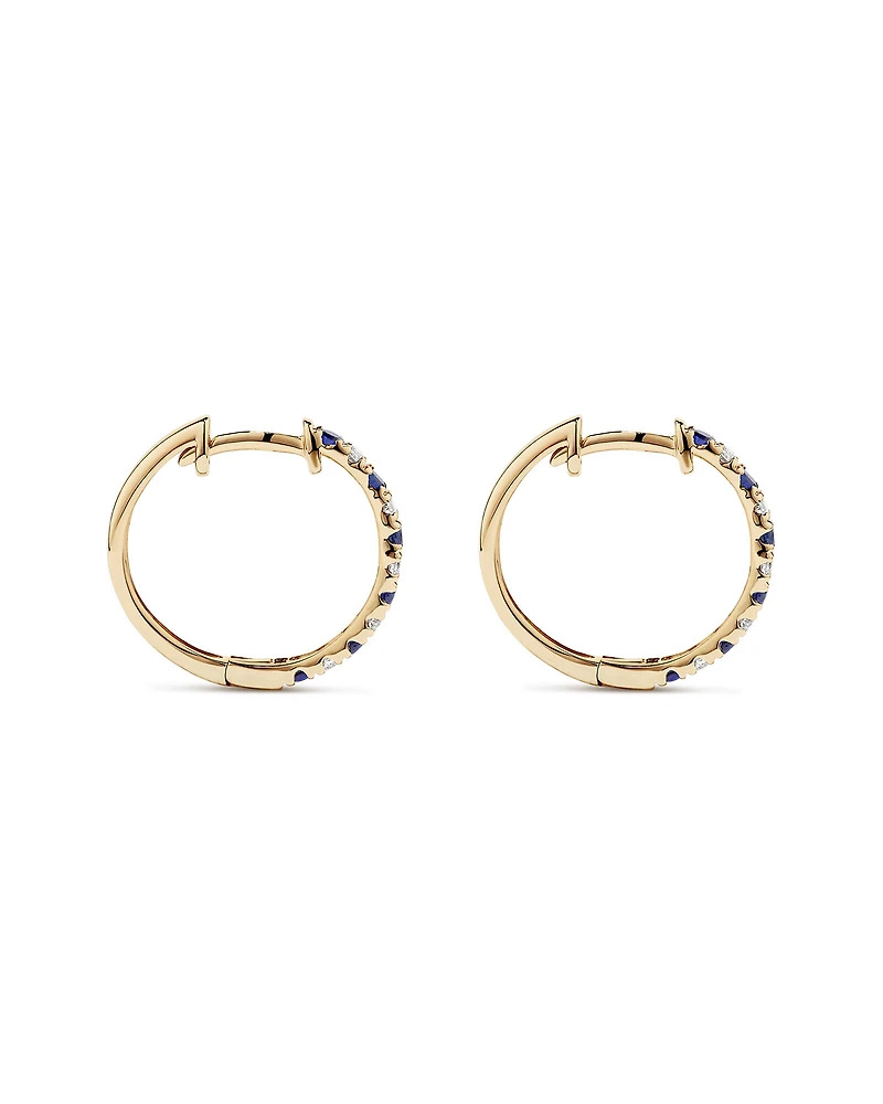 0.22 Carat TW Diamond and Created Sapphire Huggie Hoop Earrings in 10kt Yellow Gold