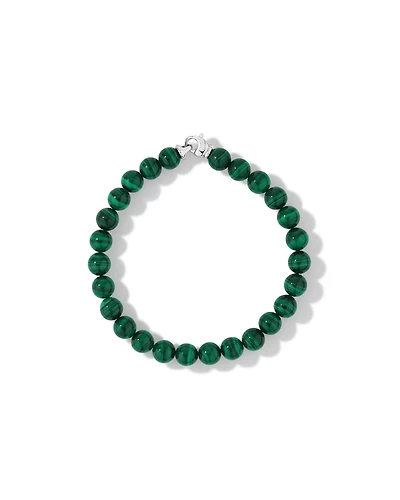 Bracelet de perles en gemme de malachite verte en argent sterling