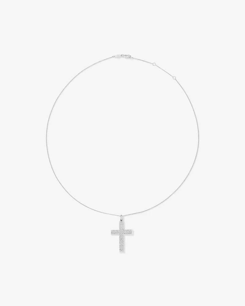 Cubic Zirconia Puff Cross Pendant Necklace in Sterling Silver