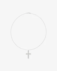 Cubic Zirconia Puff Cross Pendant Necklace in Sterling Silver