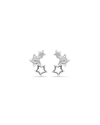 Star Trio Stud Earrings with Cubic Zirconia in Sterling Silver