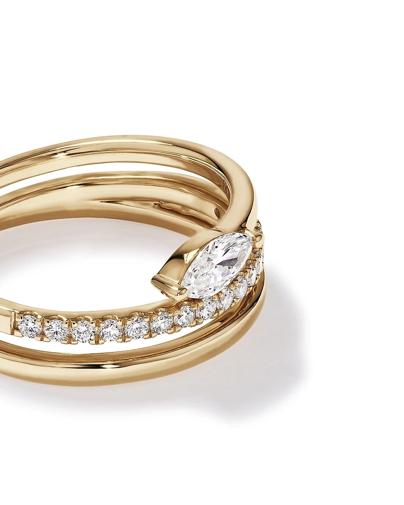0.43 Carat TW Round Brilliant and Marquise Cut Laboratory-Grown Diamond Bypass Ring in 10kt Yellow Gold