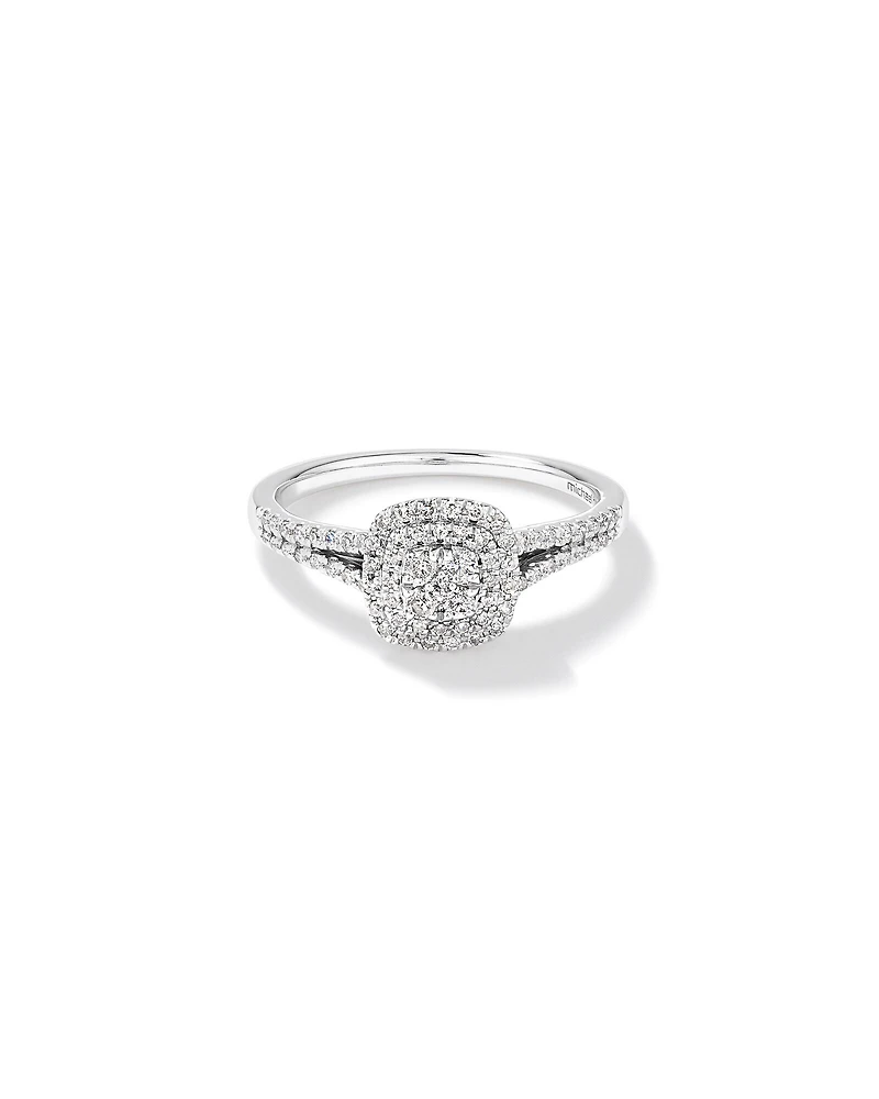 0.30 Carat TW Cushion Cluster Halo Diamond Ring in 10kt White Gold