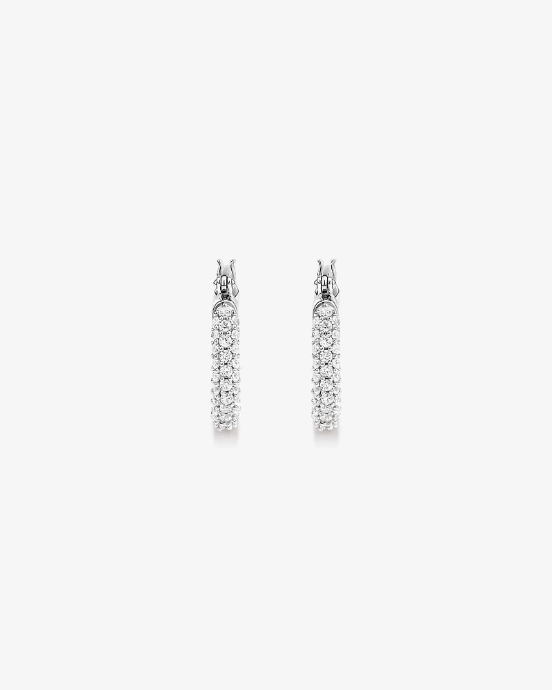 Pavé Cubic Zirconia Small Hoop Earrings in Sterling Silver