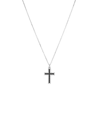 Men's Silver Cross Necklace with 0.30 Carat TW of Black Diamonds