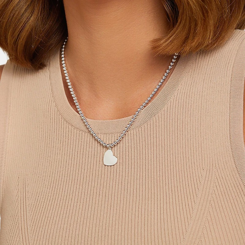 Pendentif cœur gravable en argent sterling avec perles, 45 cm