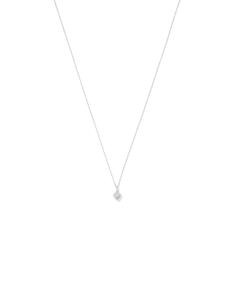 Heart Shape Cubic Zirconia Halo Pendant Necklace in Sterling Silver