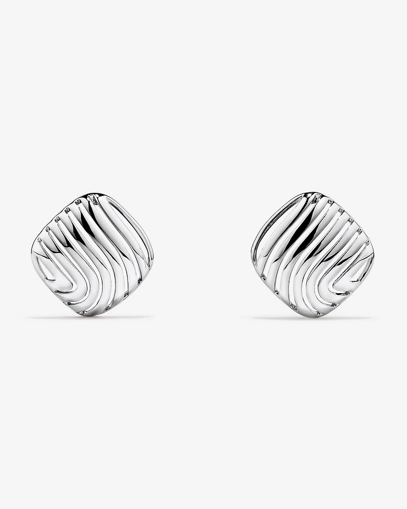 Wavy Ridge Textured Square Stud Earrings in Sterling Silver