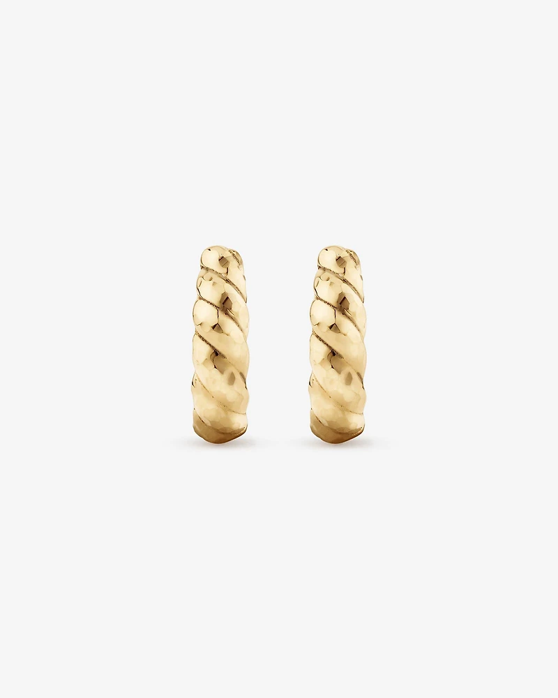 Clous d'oreilles créoles dôme taillés en diamant en or jaune 10kt