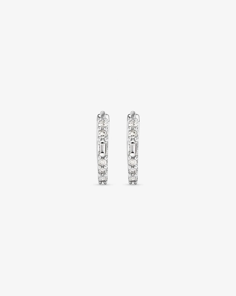 0.13 Carat TW Diamond Dot Dash Mini Hoop Earrings in 10kt White Gold
