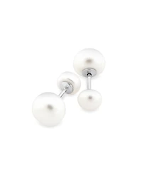 Front & Back Stud Earrings with Button Cultured Freshwater Pearls in Sterling Silver
