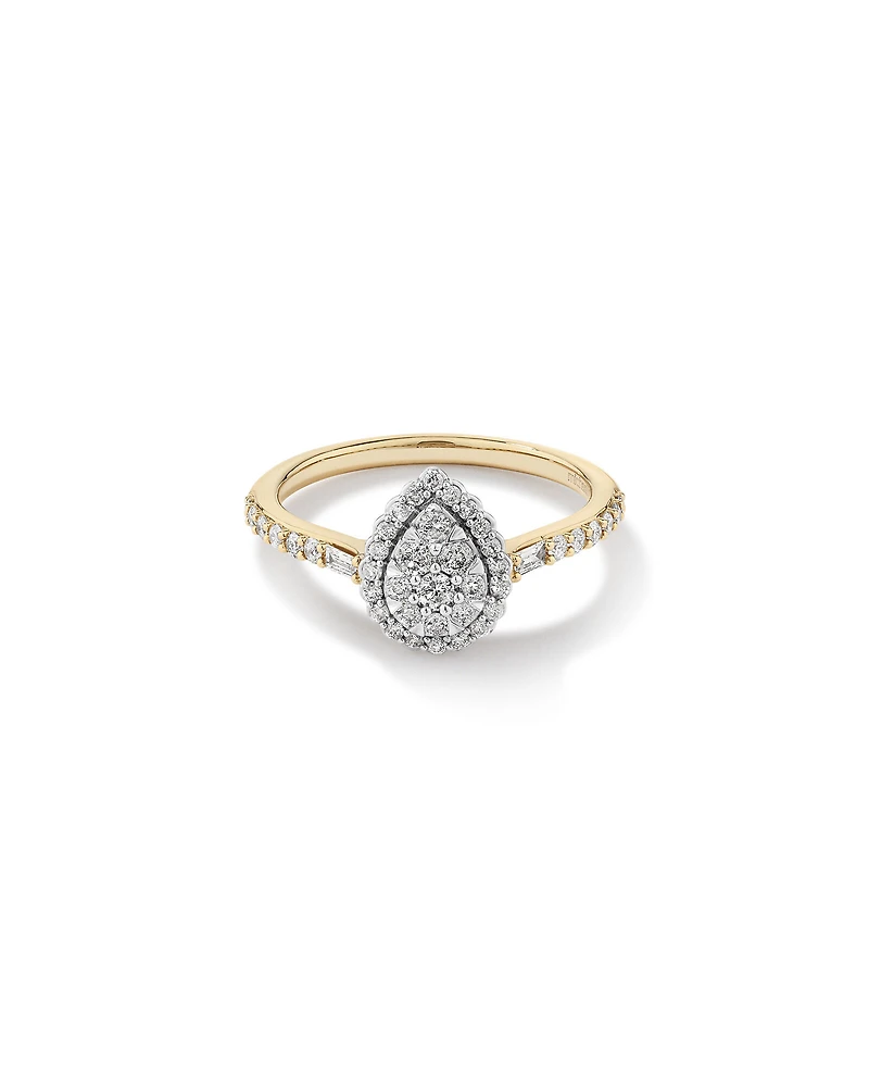 0.75 Carat TW Pear Shaped Cluster Engagement Ring and Wedding Ring Bridal Set in 14kt Yellow & White Gold