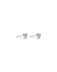 Fine Pave Diamond Heart Stud Earrings in Sterling Silver