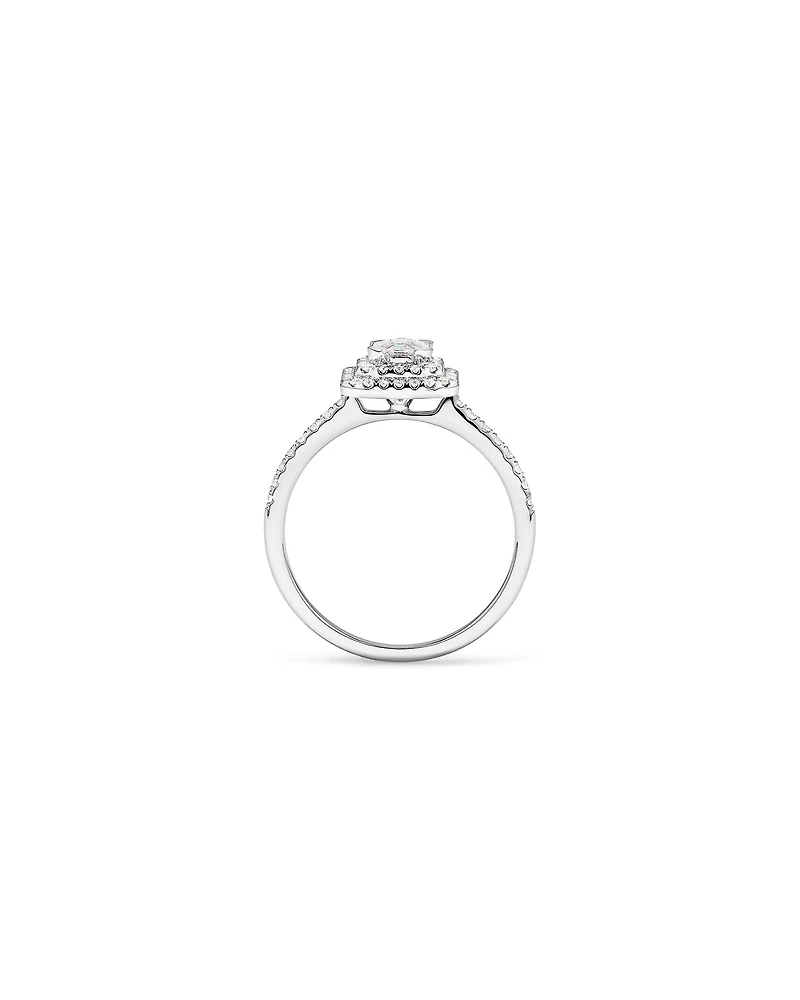 0.50 Carat TW Pie Cut Diamond Double Halo Engagement Ring in 14kt White Gold