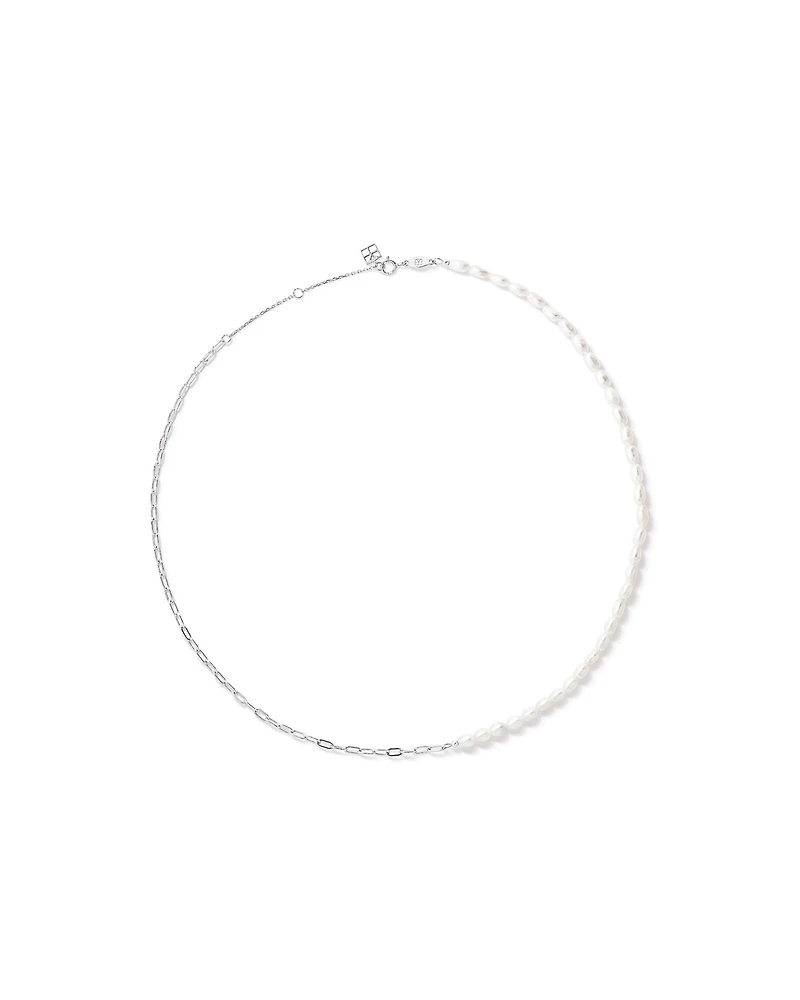 Collier En Argent Sterling Moitié Perles D’Eau Douce De Culture, Moitié Chaîne Maillons Trombone