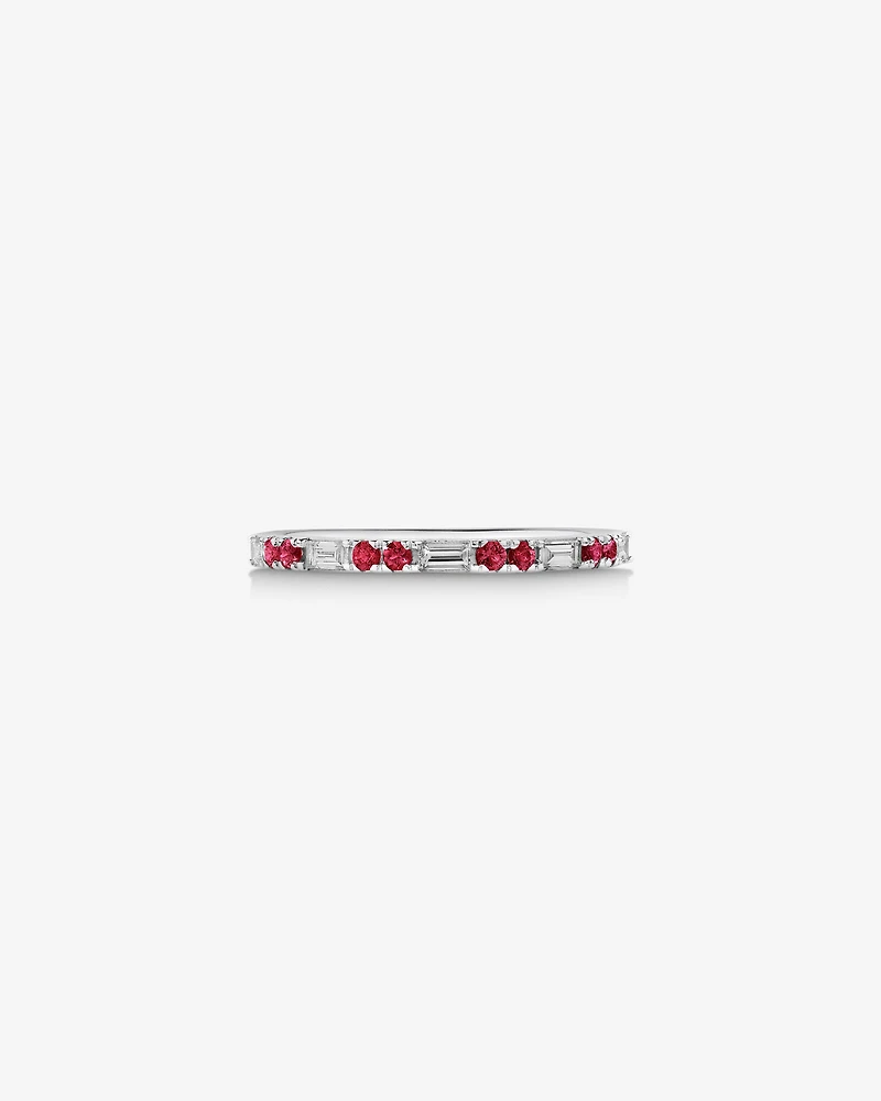 Ruby & Diamond Dot Dash Ring with 0.16 Carat TW in 10kt White Gold