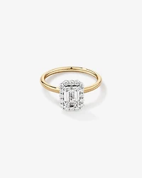 Bague De Fiançailles Halo En Diamant De Laboratoire Taille Émeraude De 1,46 Carat Poids Total En Or Jaune Et Blanc 14 Carats