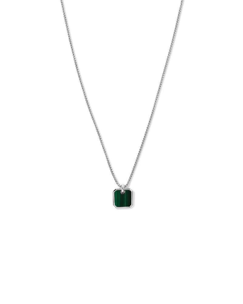Malachite Square Pendant Necklace in Sterling Silver