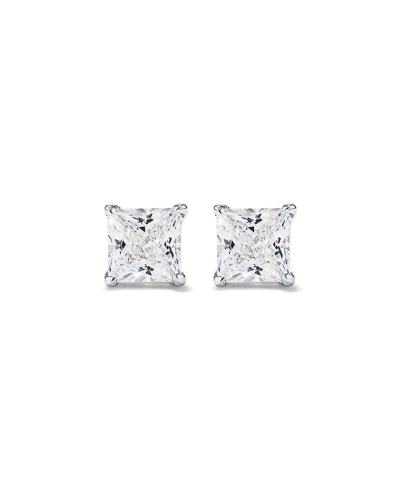 Boucles d'Oreilles Clous en Zircon Cubique Princesse de 7 mm en Argent Sterling