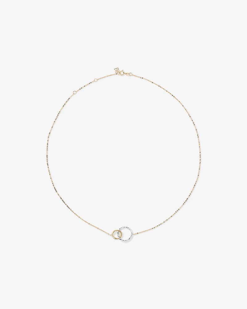 Two-Tone Double Circle Link Hammered Finish Necklace in 10kt White & Yellow Gold