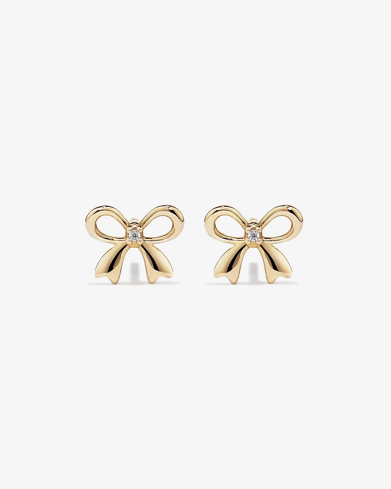 Cubic Zirconia Bow Stud Earrings in 10kt Yellow Gold
