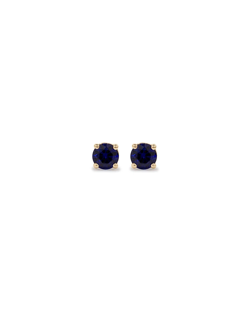 Round Blue Created Sapphire Birthstone Stud Earrings in 10kt Yellow Gold