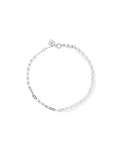 Bracelet En Argent Sterling Moitié Perles D’Eau Douce De Culture, Moitié Chaîne Maillons Trombone