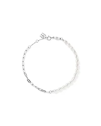 Bracelet En Argent Sterling Moitié Perles D’Eau Douce De Culture, Moitié Chaîne Maillons Trombone