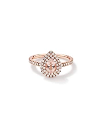 Pear Cut Morganite Gemstone and 0.45 Carat TW Diamond Halo and Side Accent Engagement Ring in 10kt Rose Gold