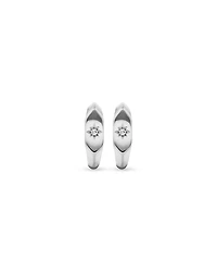 Diamond Star Accent Signet Huggie Hoop Earrings in Sterling Silver