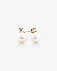 Drop Earrings with Cultured Freshwater Pearl & Diamond in 10kt Yellow Gold