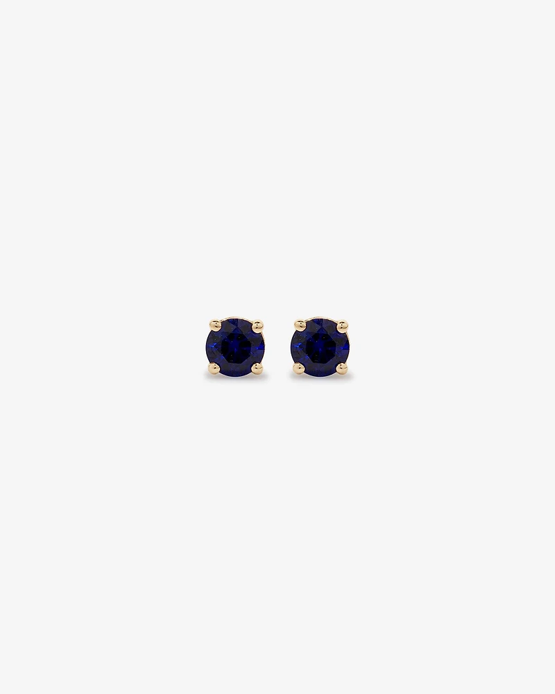 Round Blue Created Sapphire Birthstone Stud Earrings in 10kt Yellow Gold