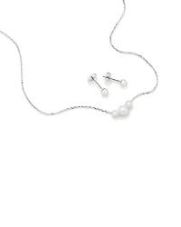 Cultured Freshwater Pearl Stud Earring and Necklace Set in Sterling Silver