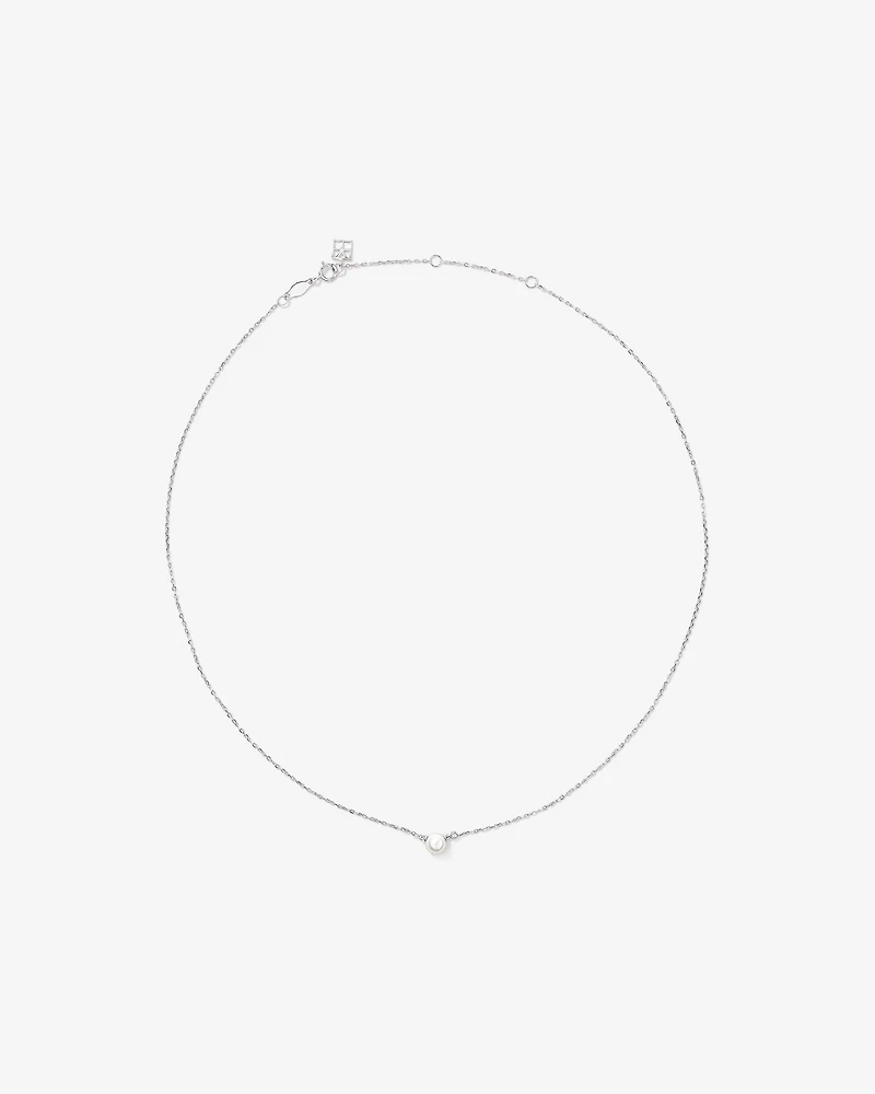 5mm Cultured Freshwater Pearl and Diamond Necklace in Sterling Silver