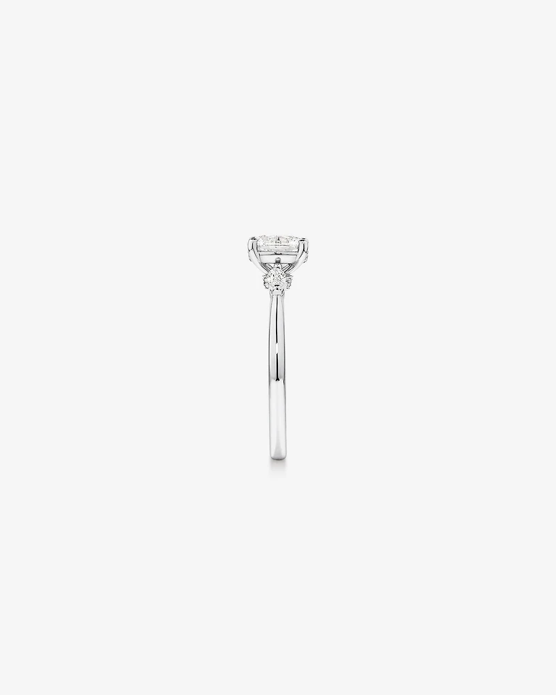 0.77 Carat TW Three Stone Oval and Marquise Cut Hidden Halo Engagement Ring in Platinum