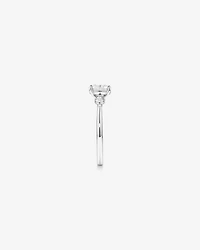 0.77 Carat TW Three Stone Oval and Marquise Cut Hidden Halo Engagement Ring in Platinum