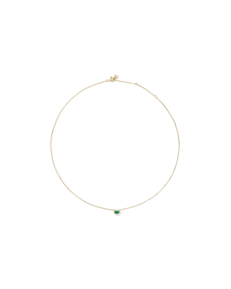 Oval Cut Green Emerald Gemstone and 0.05 Carat TW Diamond Halo Necklace in 10kt Yellow Gold