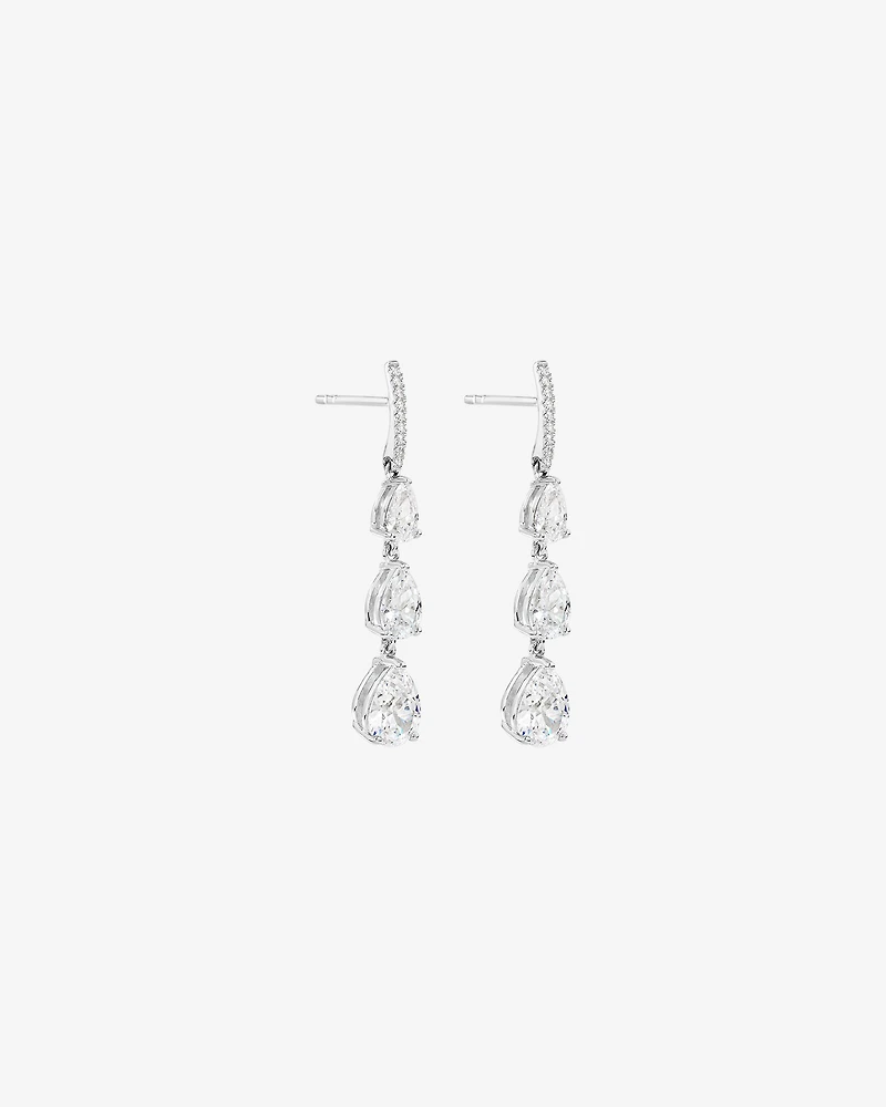 Pear Shape Cubic Zirconia Triple Drop Stud Earrings in Sterling Silver