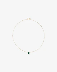 Emerald Cut Green Created Emerald and Lab-Grown Diamond Halo Stud Earrings and Pendant Necklace Set in 10kt Yellow Gold and Rhodium