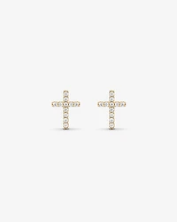 Cubic Zirconia Cross Stud Earrings in 10kt Yellow Gold