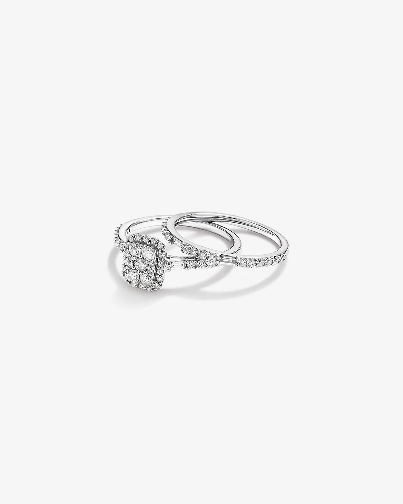 0,75 carat Poids Total Bague de Fiançailles Cluster Rectangulaire et Bague de Mariage en Or Blanc 14kt