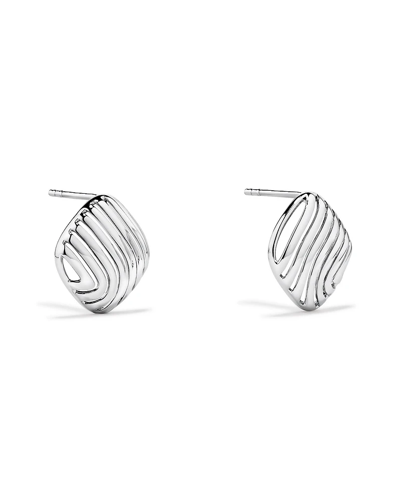 Wavy Ridge Textured Square Stud Earrings in Sterling Silver