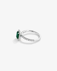Emerald Cut Green Emerald Gemstone and 0.60 Carat TW Diamond Halo Ring in 14kt White Gold