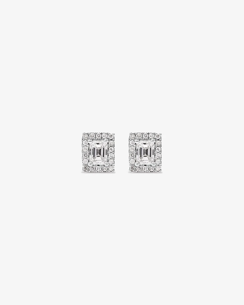 0.46 Carat TW Emerald Diamond Halo Stud Earrings in 10kt White Gold