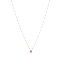 Pear Cut Red Ruby Gemstone and 0.05 Carat TW Diamond Halo Necklace in 10kt Yellow Gold