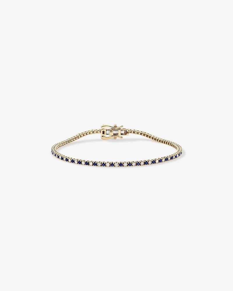 Bracelet tennis en or jaune 10 kt avec diamants de 0,68 carat TW et saphirs créés