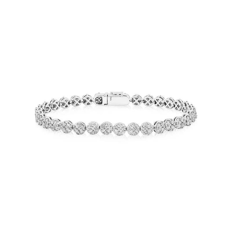 5.02 Carat TW 9 Stone Cluster Diamond Tennis Bracelet in 14kt White Gold