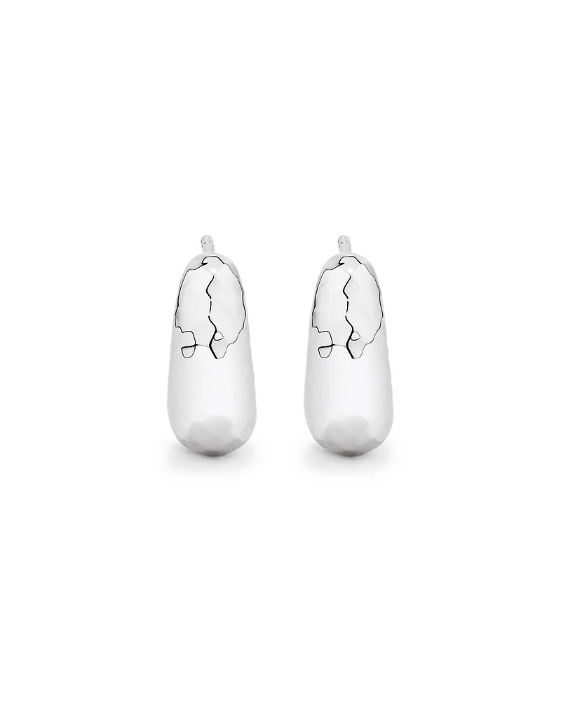 Diamond Cut Half Hoop Dome Stud Earrings in Sterling Silver